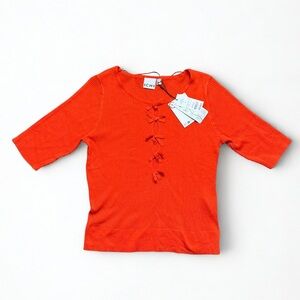 ICHI Vibrant Orange Knit Top with‎ Bow Details